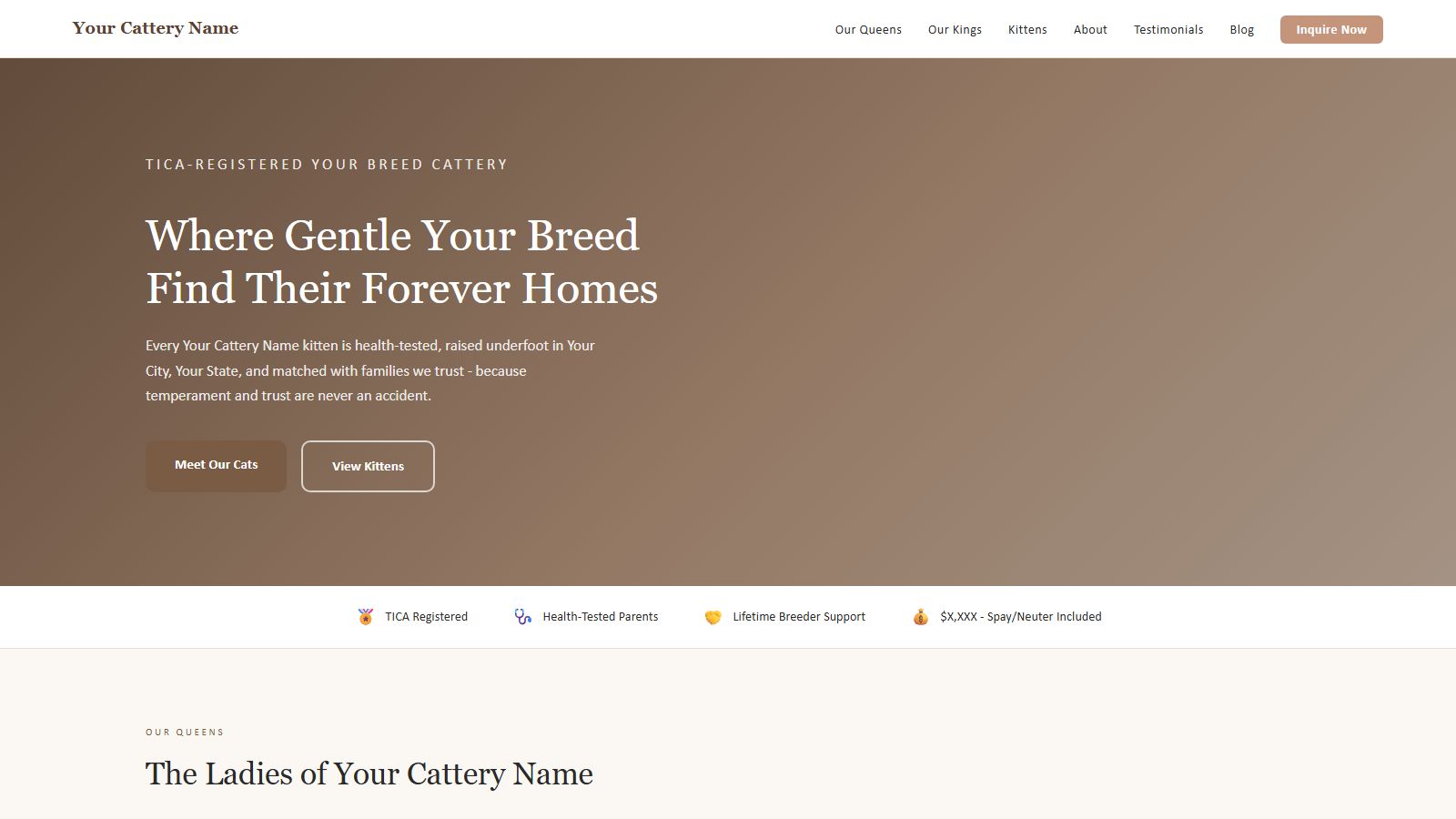 Classic Serif template - light and airy breeder website
