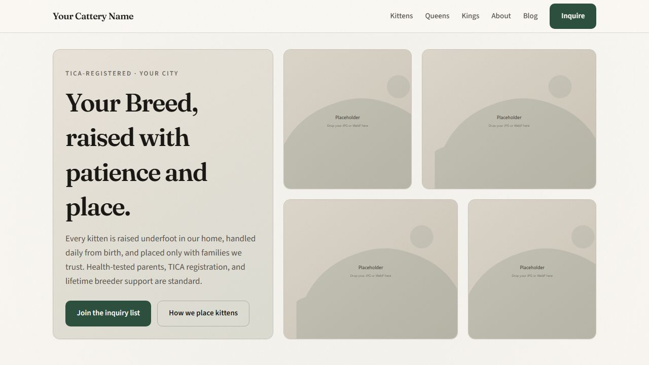 Organic Bento template - warm and earthy breeder website