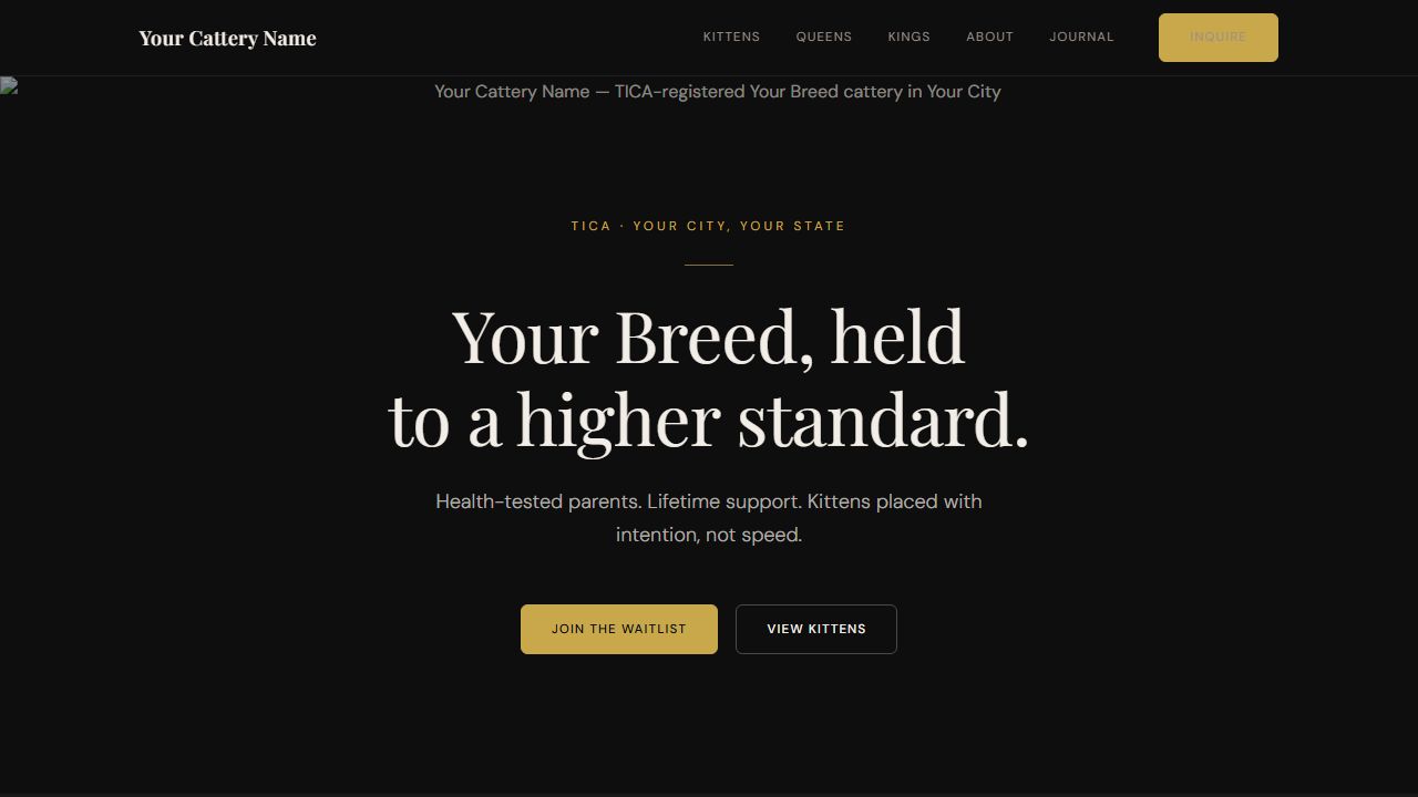 Velvet Noir template - dark luxury breeder website